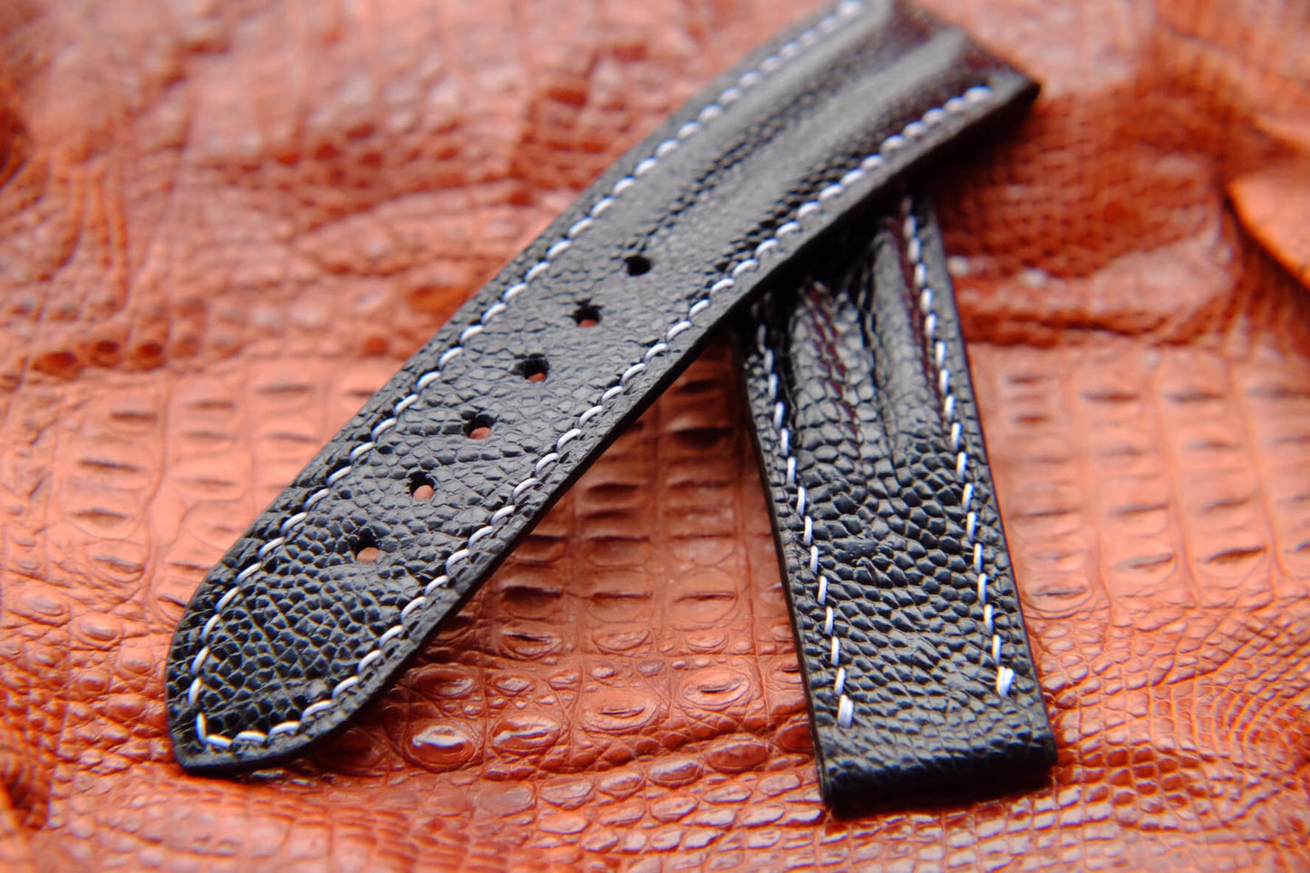 BESPOKE GENUINE BLACK CROCODILE SKIN LEATHER STRAP FOR OMEGA CLASP HDOS19