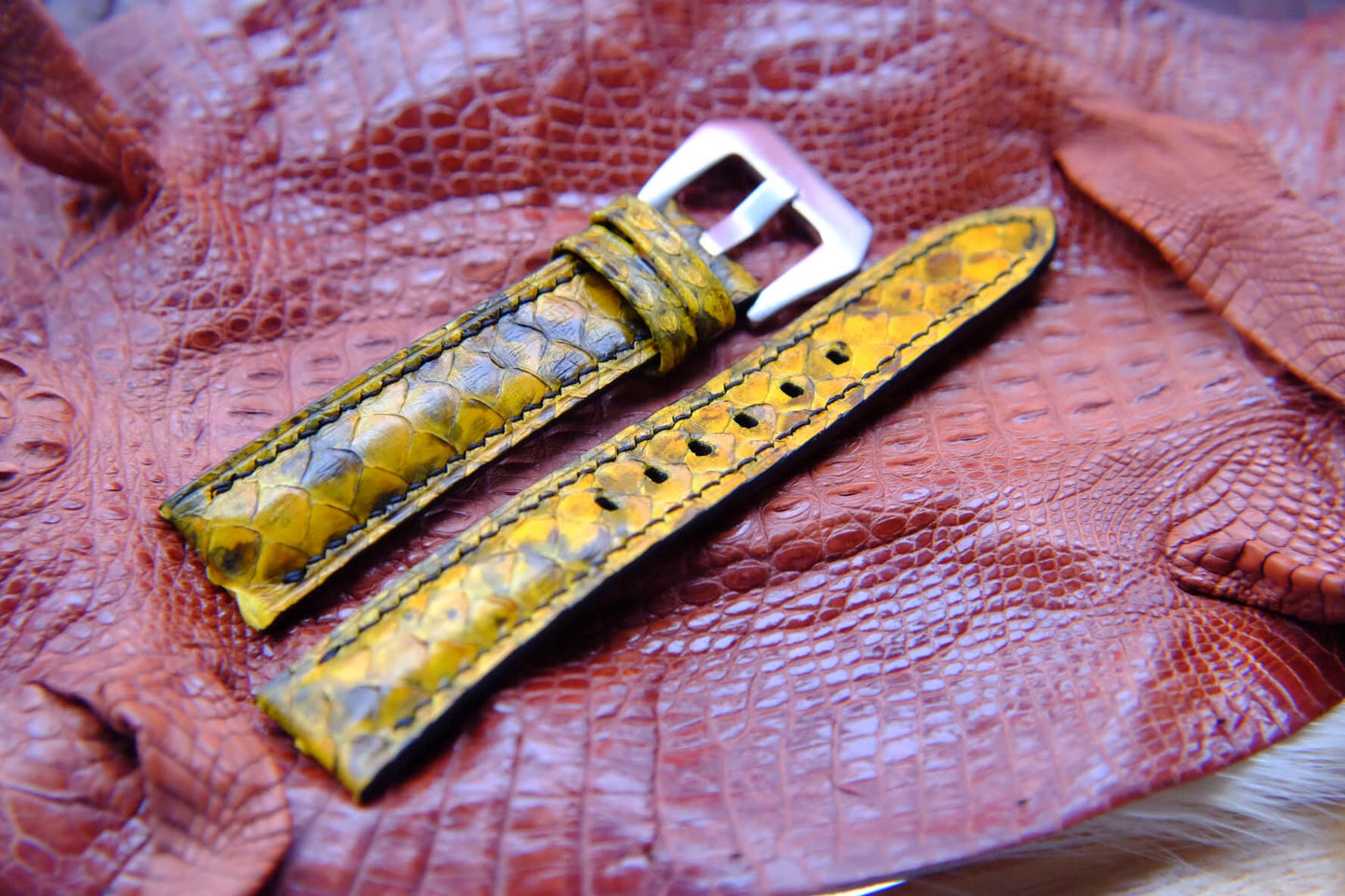 BESPOKE GENUINE YELLOW PYTHON SKIN LEATHER STRAP HDPS06