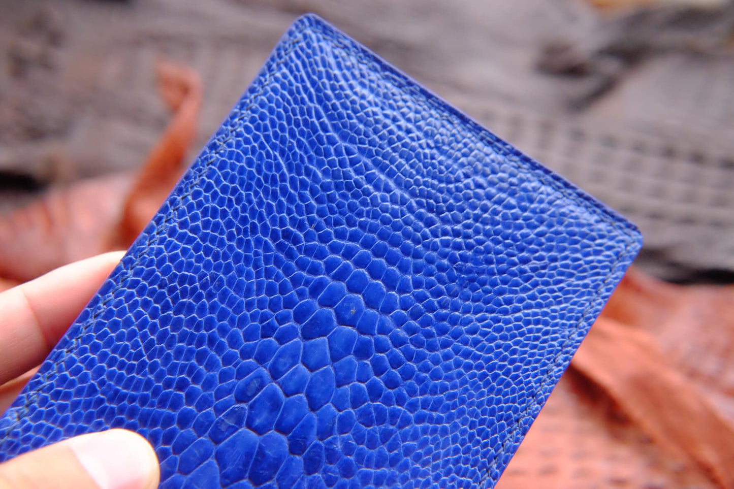 BESPOKE GENUINE BLUE OSTRICH BIFOLD MAN WALLET HDWA26