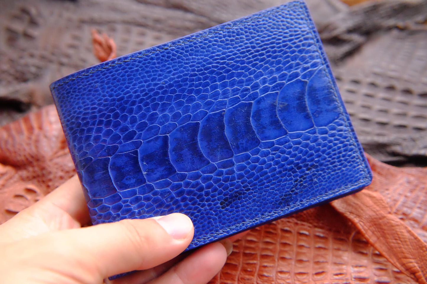 BESPOKE GENUINE BLUE OSTRICH BIFOLD MAN WALLET HDWA26