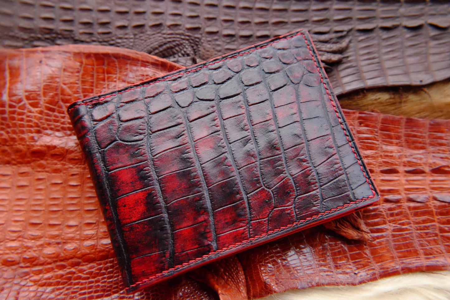 BESPOKE GENUINE RED CROCODILE BIFOLD MAN WALLET HDWA27