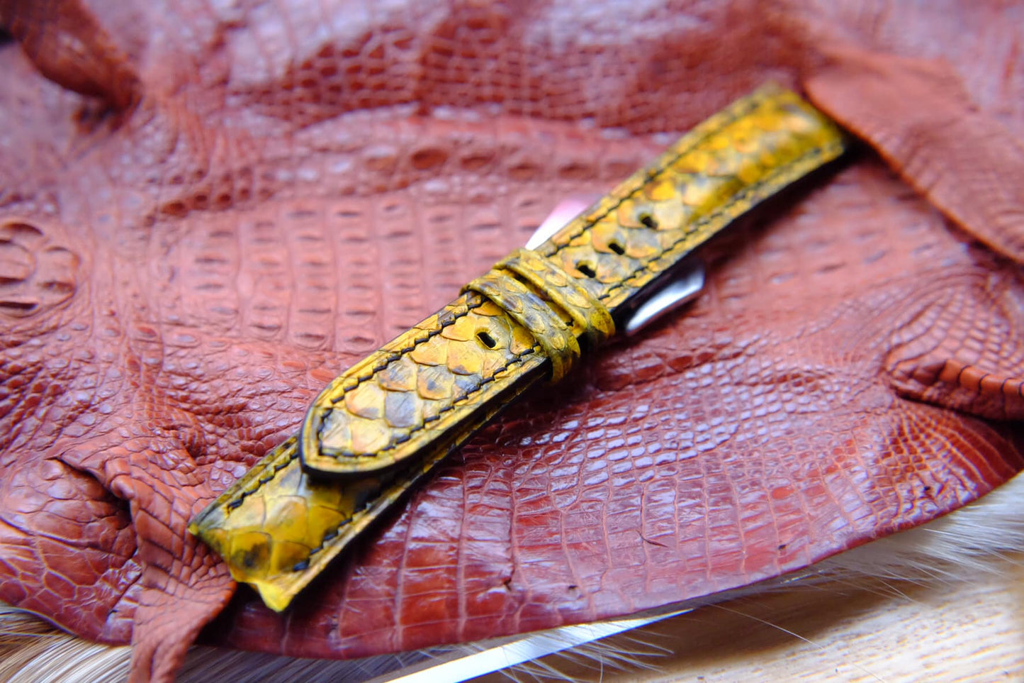 BESPOKE GENUINE YELLOW PYTHON SKIN LEATHER STRAP HDPS06