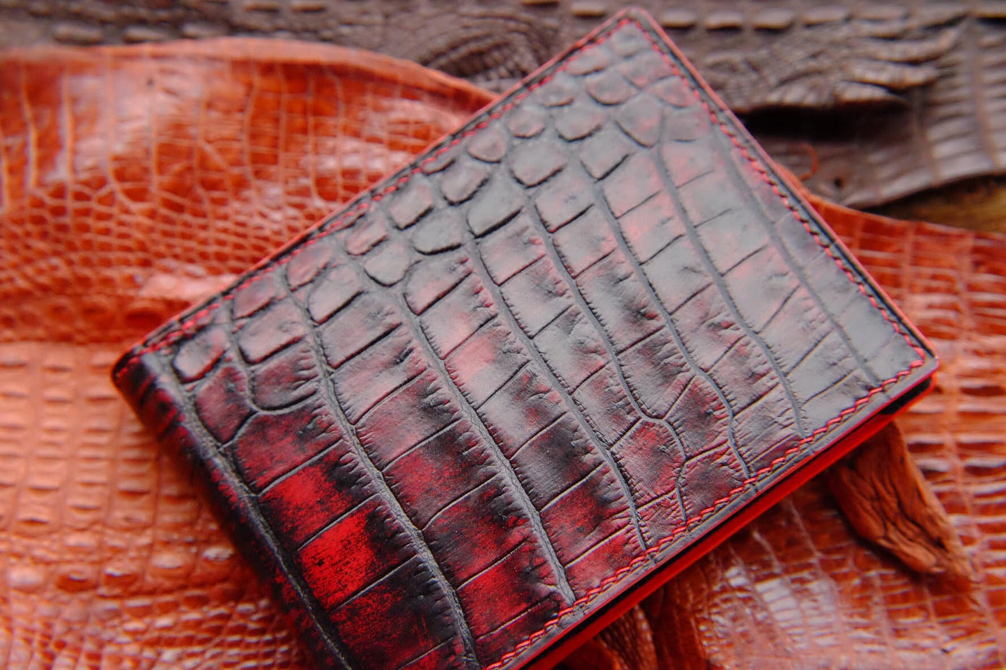 BESPOKE GENUINE RED CROCODILE BIFOLD MAN WALLET HDWA27