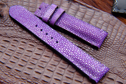 BESPOKE GENUINE NO PEARL PURPLE STINGRAY LEATHER WATCH STRAP HDST16