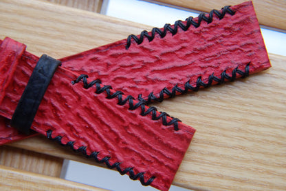 BESPOKE GENUINE RED NUBUCK SHARK SKIN LEATHER WATCH STRAP HDSH04