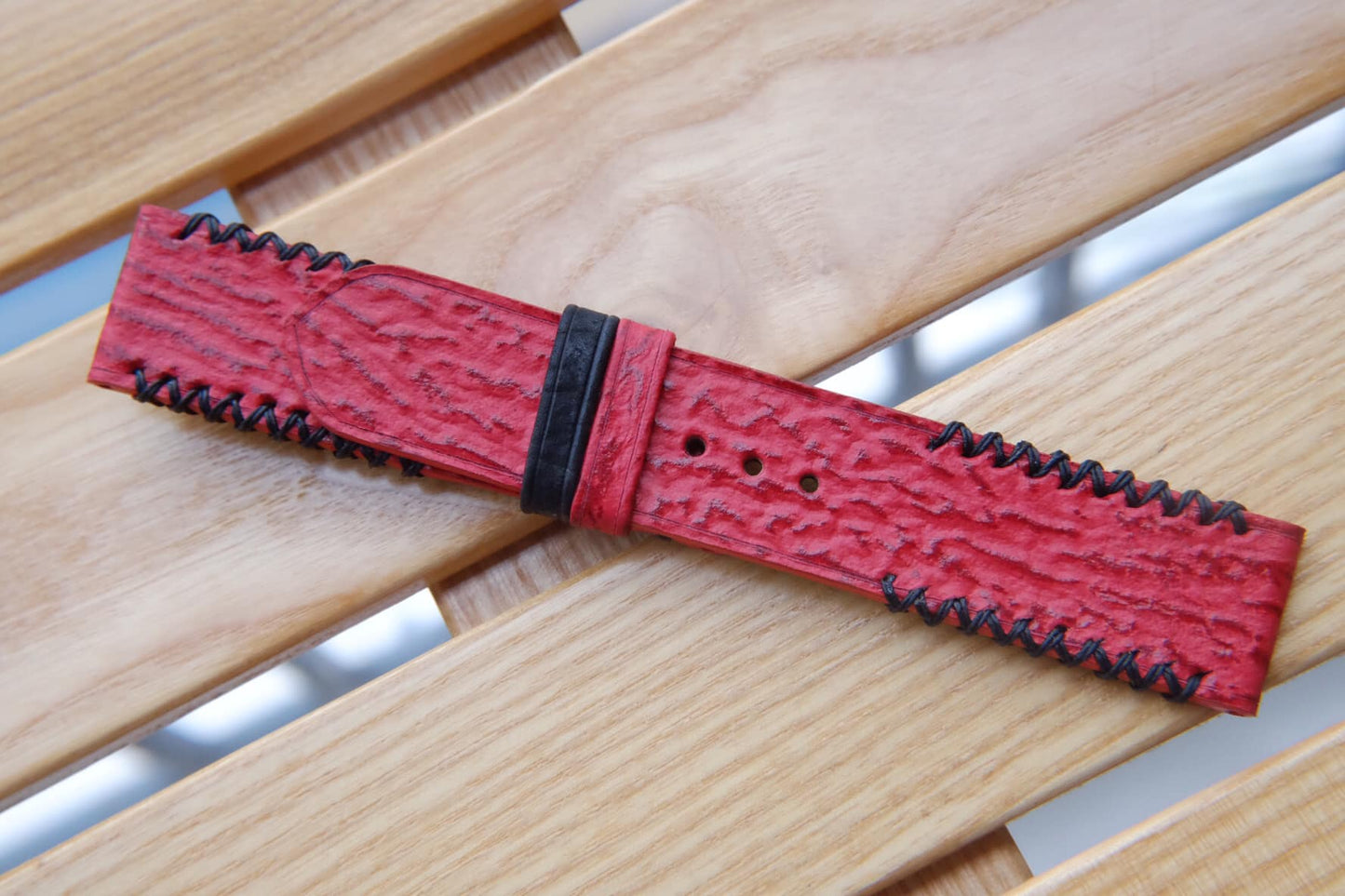 BESPOKE GENUINE RED NUBUCK SHARK SKIN LEATHER WATCH STRAP HDSH04