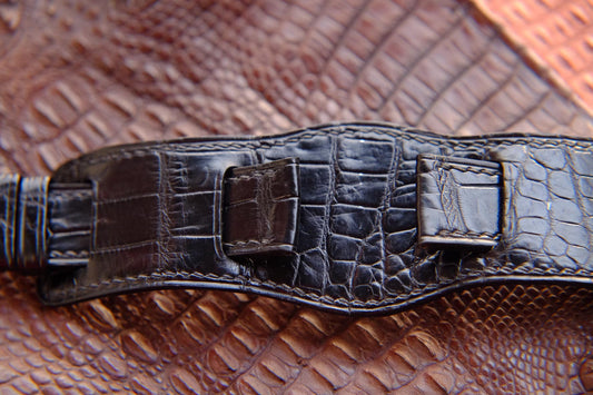 BESPOKE BLACK CROCODILE LEATHER WATCH STRAP HDCS63