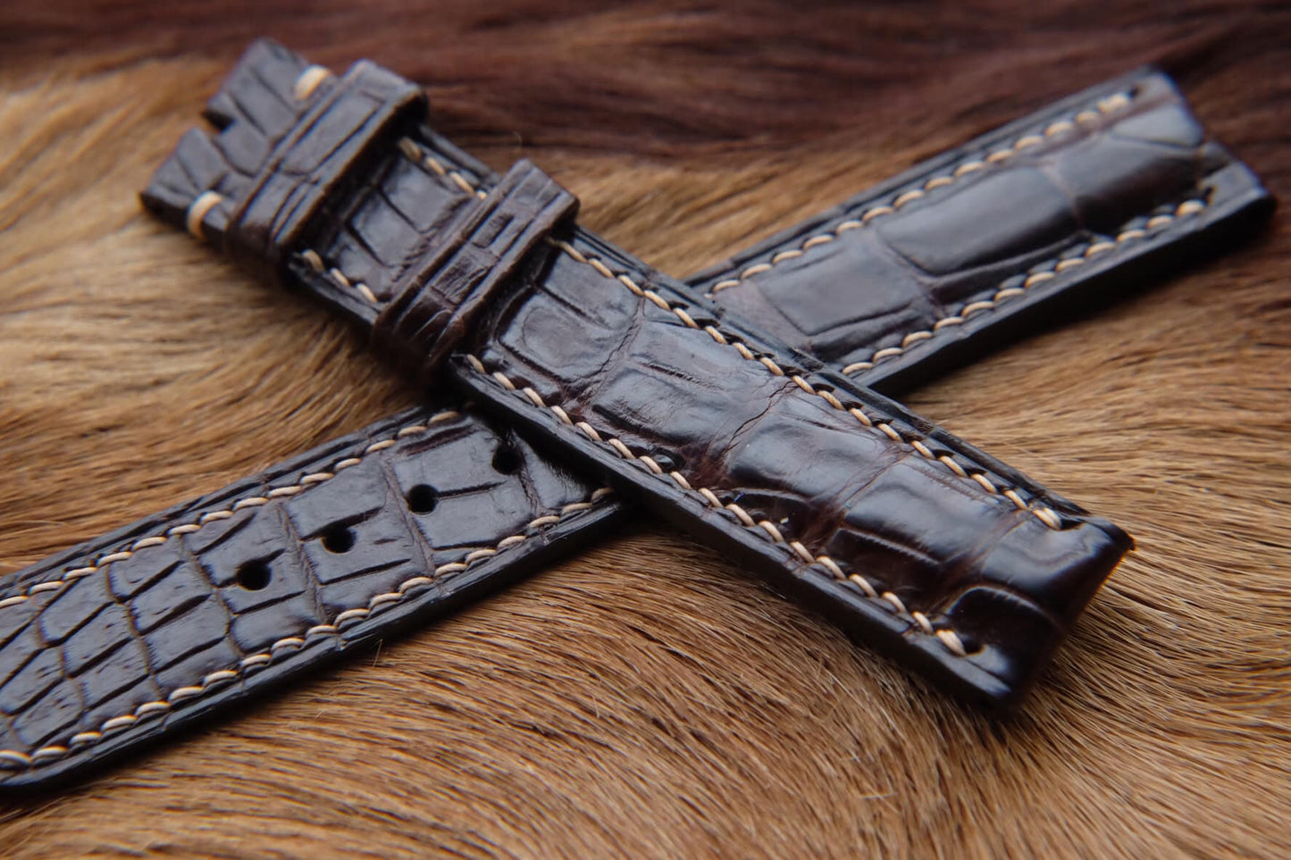 BESPOKE DARK BROWN CROCODILE LEATHER WATCH STRAP HDCS50