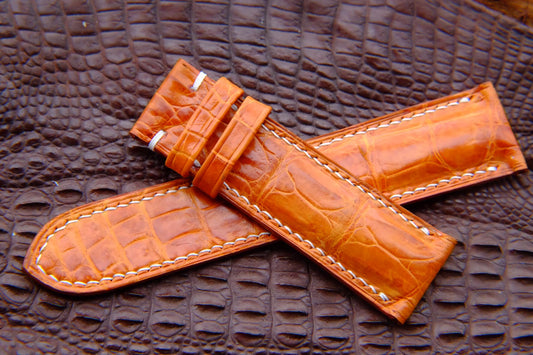 BESPOKE ORANGE CROCODILE LEATHER WATCH STRAP HDCS46