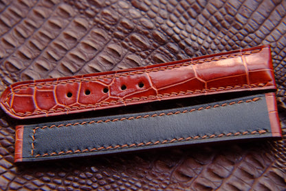 BESPOKE RED BROWN CROCODILE LEATHER WATCH STRAP HDCS62