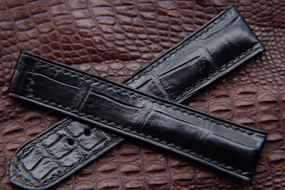 BESPOKE GENUINE BLACK CROCODILE LEATHER STRAP FOR OMEGA CLASP HDOS08