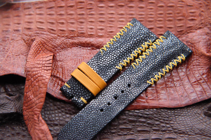 BESPOKE GENUINE NO PEARL BLACK STINGRAY LEATHER WATCH STRAP HDST15