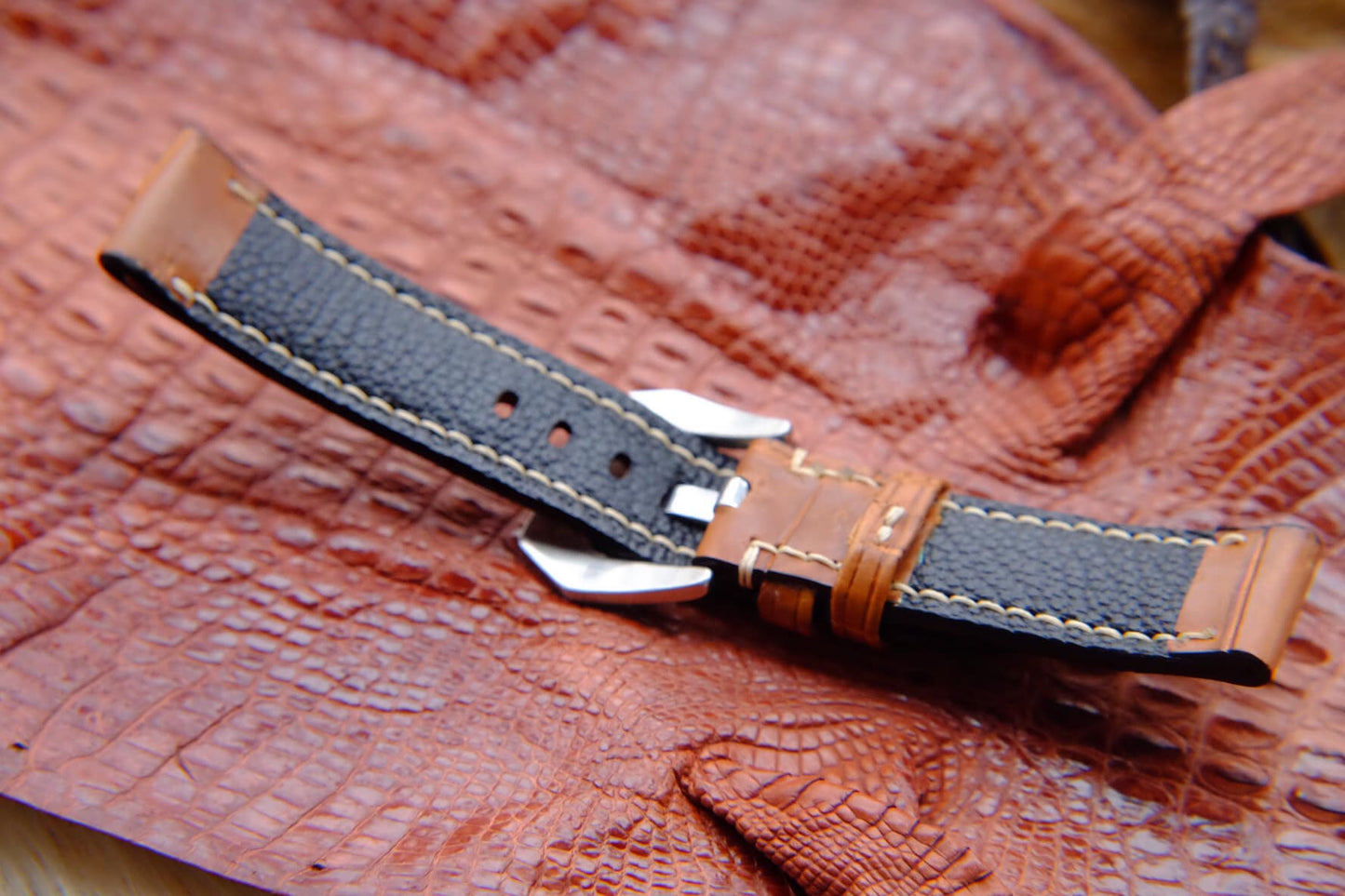 BESPOKE DARK BROWN CROCODILE LEATHER WATCH STRAP HDCS48