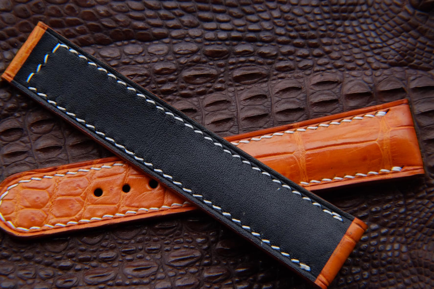 BESPOKE ORANGE CROCODILE LEATHER WATCH STRAP HDCS52