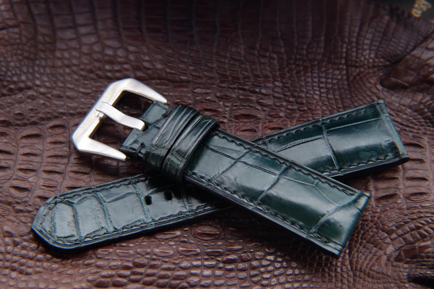 BESPOKE DARK GREEN CROCODILE LEATHER WATCH STRAP HDCS54