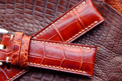 BESPOKE BROWN RED CROCODILE LEATHER WATCH STRAP HDCS56