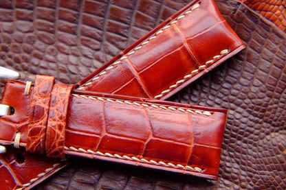 BESPOKE GENUINE REDDISH BROWN CROCODILE LEATHER WATCH STRAP BAND FOR PANERAI HDPAM04