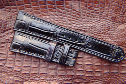 BESPOKE BLACK CROCODILE LEATHER WATCH STRAP HDCS57