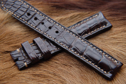 BESPOKE DARK BROWN CROCODILE LEATHER WATCH STRAP HDCS50