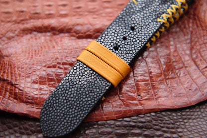 BESPOKE GENUINE NO PEARL BLACK STINGRAY LEATHER WATCH STRAP HDST15