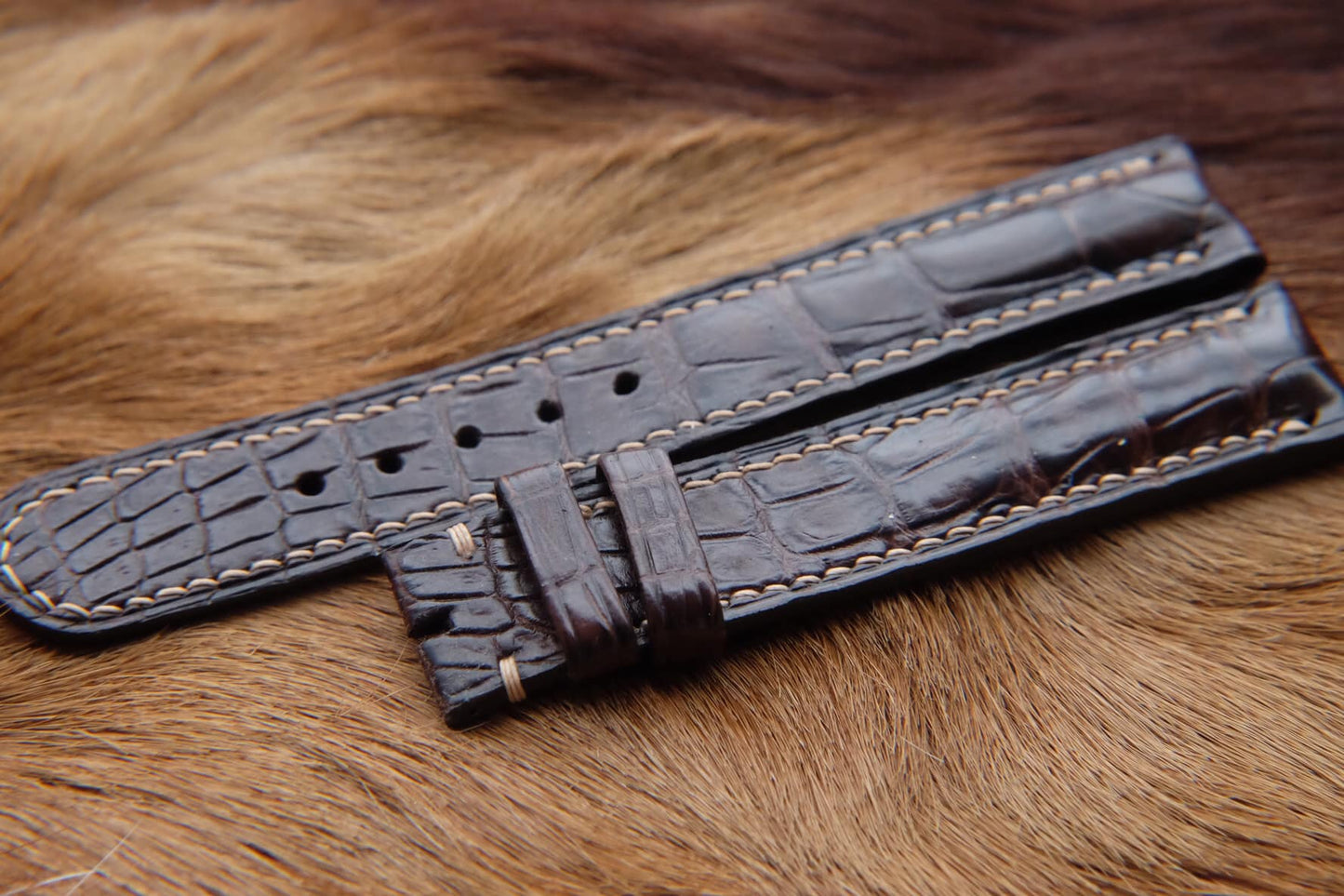 BESPOKE DARK BROWN CROCODILE LEATHER WATCH STRAP HDCS50