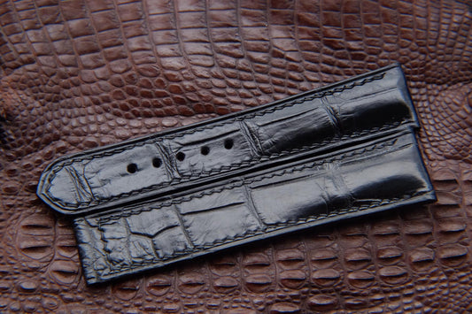 BESPOKE BLACK CROCODILE LEATHER WATCH STRAP HDCS55