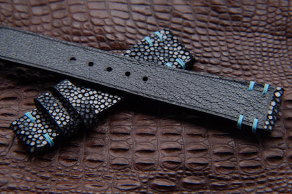 BESPOKE GENUINE NO PEARL BLACK STINGRAY LEATHER WATCH STRAP HDST18