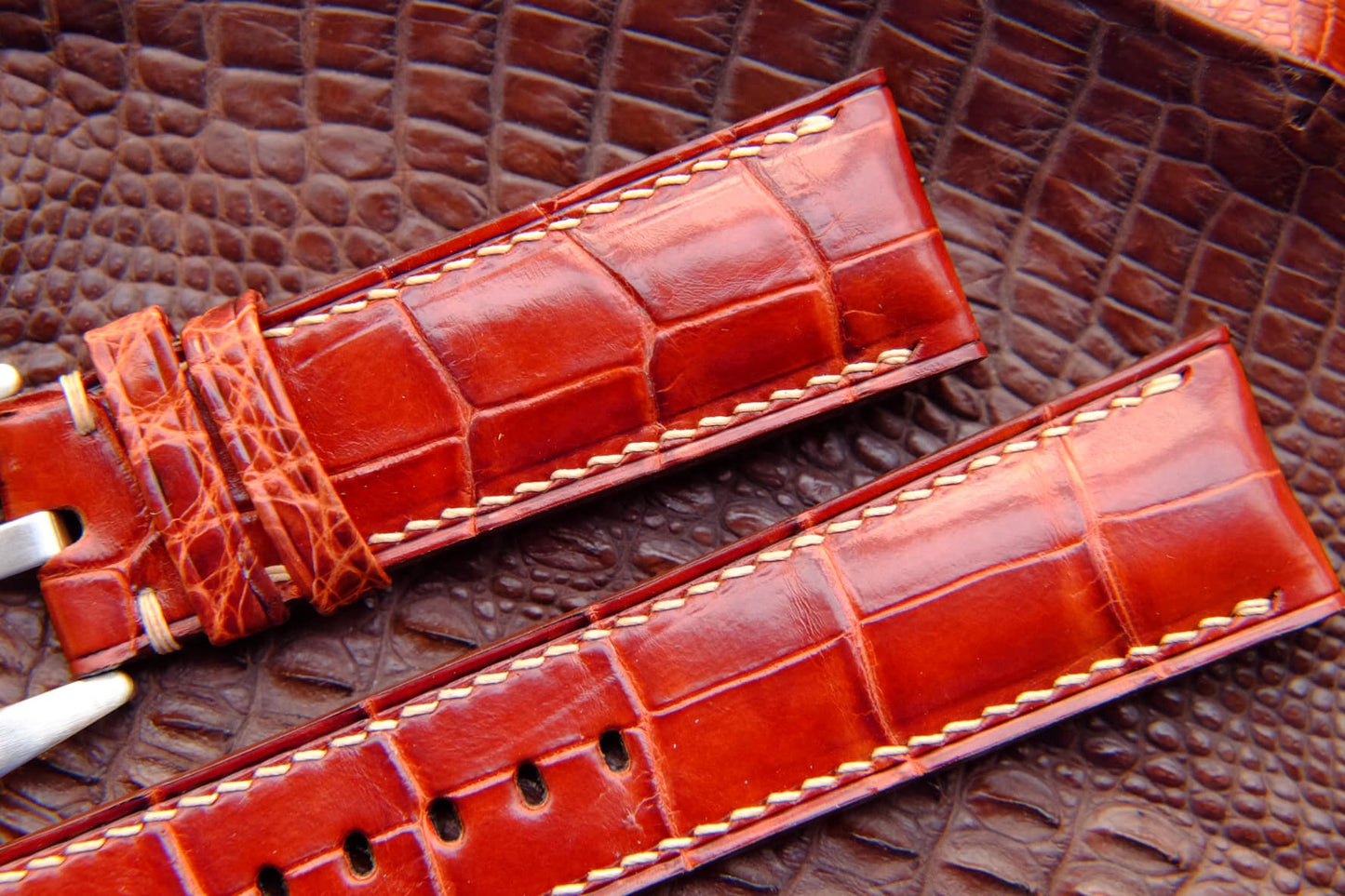 BESPOKE BROWN RED CROCODILE LEATHER WATCH STRAP HDCS56