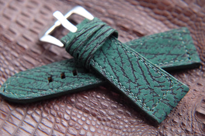 BESPOKE GENUINE GREEN NUBUCK SHARK SKIN LEATHER WATCH STRAP HDSH07