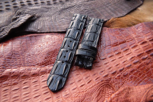 BESPOKE BLACK CROCODILE LEATHER WATCH STRAP HDCS49