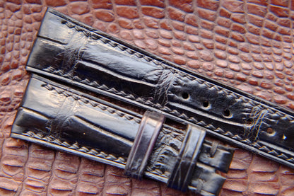 BESPOKE BLACK CROCODILE LEATHER WATCH STRAP HDCS57