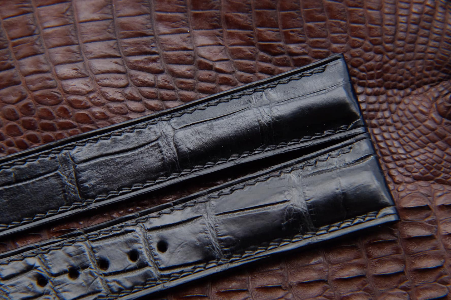 BESPOKE GENUINE BLACK CROCODILE LEATHER STRAP FOR OMEGA CLASP HDOS08