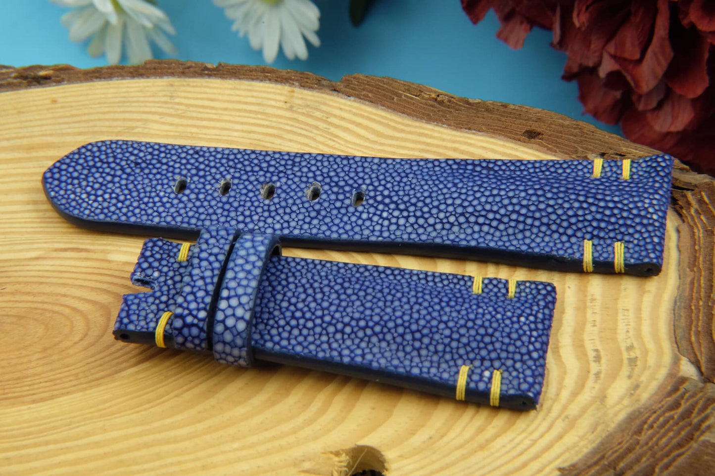 BESPOKE GENUINE NO PEARL BLUE STINGRAY LEATHER WATCH STRAP HDST21