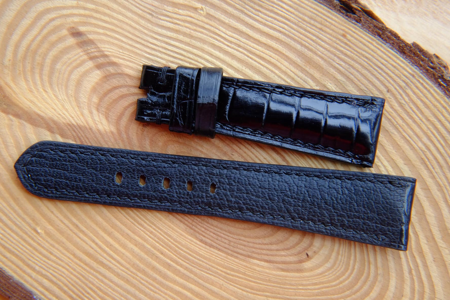 BESPOKE BLACK CROCODILE LEATHER WATCH STRAP HDCS60