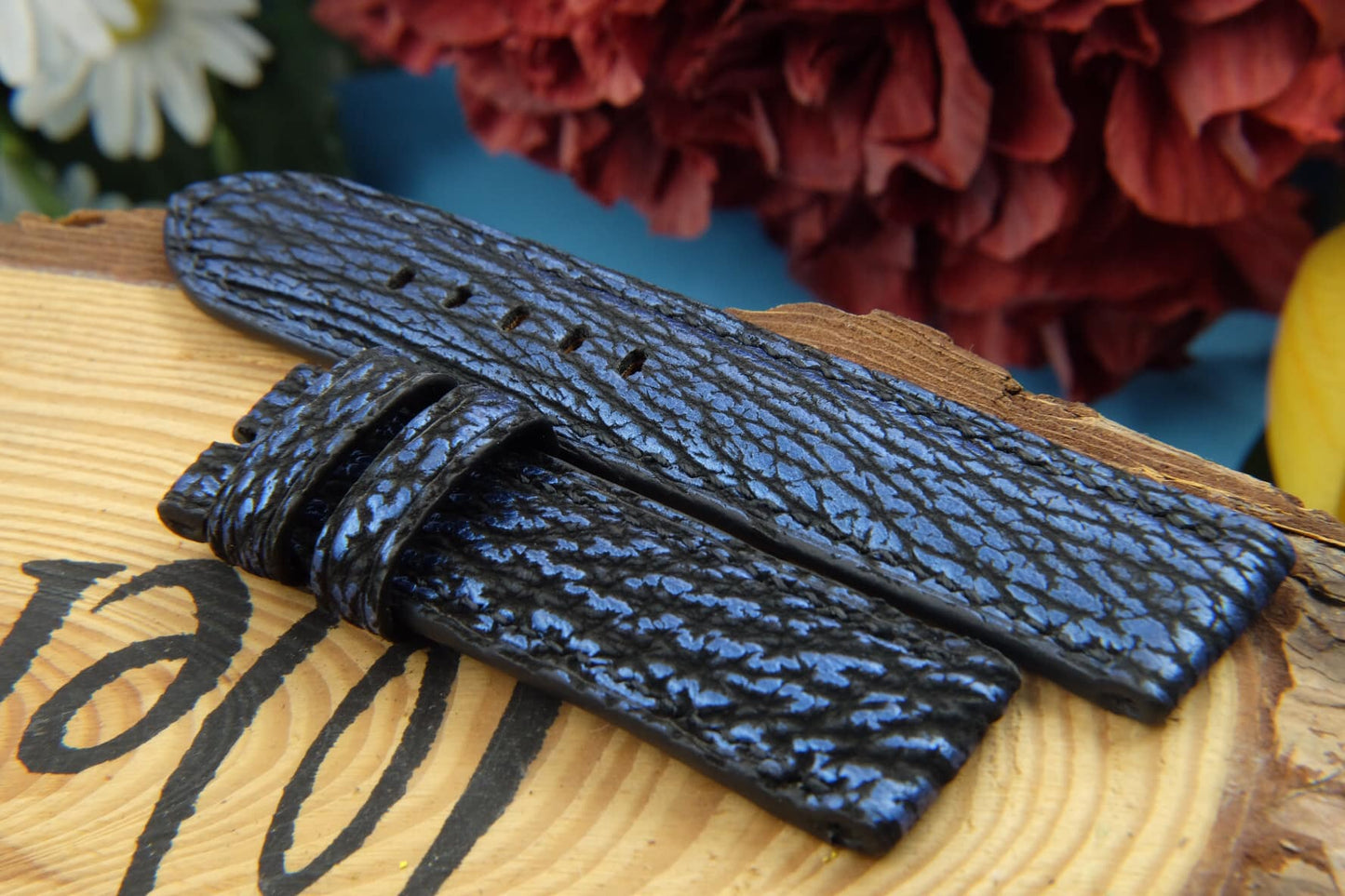 BESPOKE GENUINE NAVY-BLACK SHARK SKIN LEATHER WATCH STRAP HDSH06