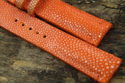 BESPOKE GENUINE NO PEARL ORANGE STINGRAY LEATHER WATCH STRAP HDST22