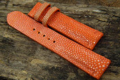 BESPOKE GENUINE NO PEARL ORANGE STINGRAY LEATHER WATCH STRAP HDST22