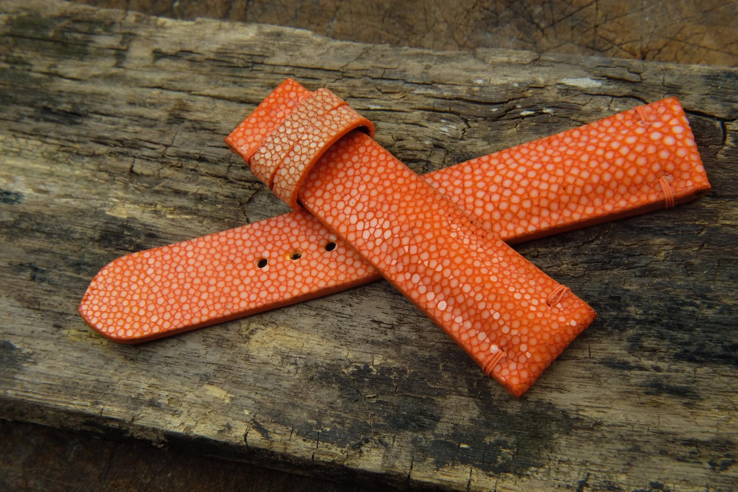 BESPOKE GENUINE NO PEARL ORANGE STINGRAY LEATHER WATCH STRAP HDST22