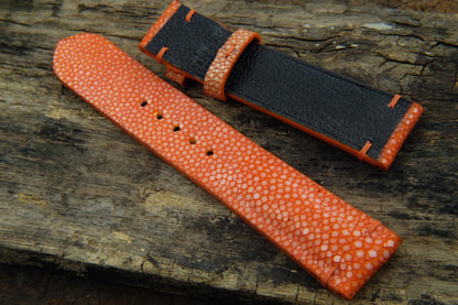 BESPOKE GENUINE NO PEARL ORANGE STINGRAY LEATHER WATCH STRAP HDST22