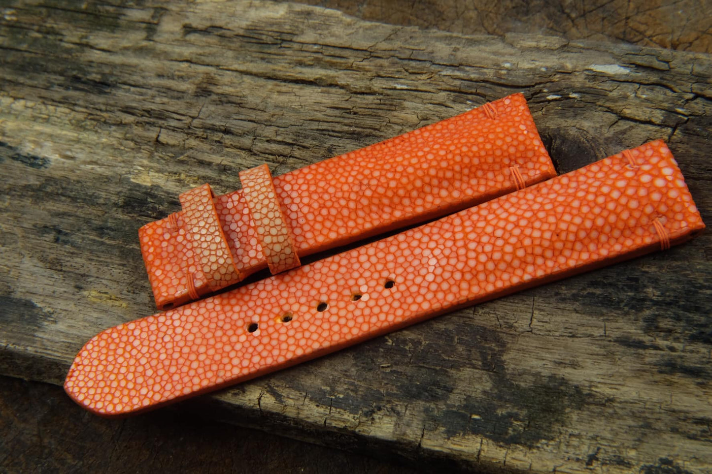 BESPOKE GENUINE NO PEARL ORANGE STINGRAY LEATHER WATCH STRAP HDST22