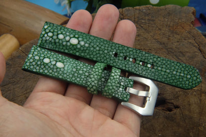 BESPOKE GENUINE TWO PEARL GREEN STINGRAY LEATHER WATCH STRAP HDST24