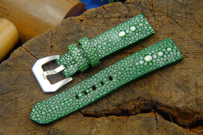 BESPOKE GENUINE TWO PEARL GREEN STINGRAY LEATHER WATCH STRAP HDST24