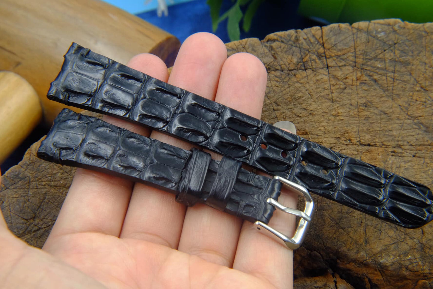 BESPOKE GENUINE BLACK CROCODILE SKIN LEATHER STRAP HDCS17