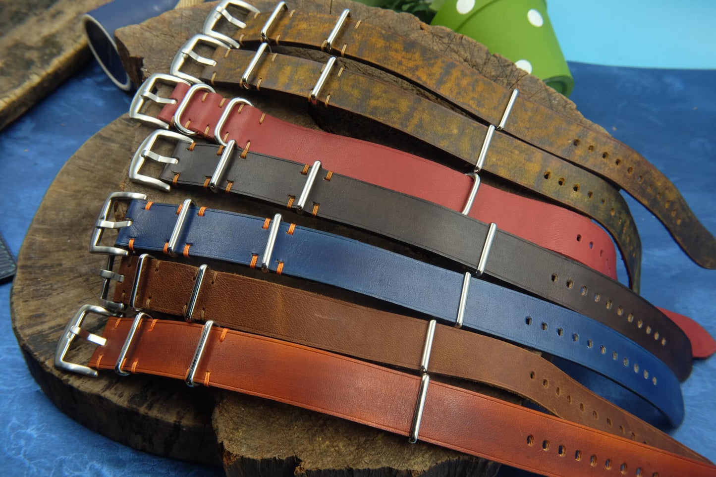 BESPOKE GENUINE MULTICOLOR   LEATHER NATO STRAP HDNS01