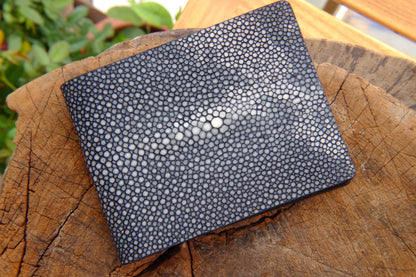 BESPOKE GENUINE BLACK STINGRAY BIFOLD MAN WALLET HDWA10