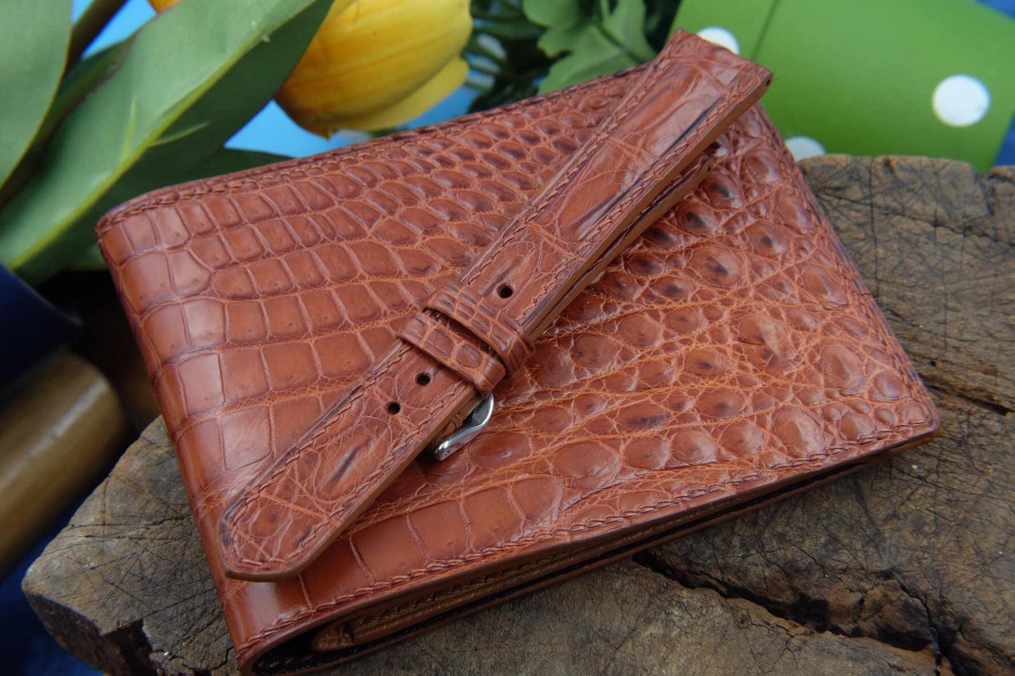 BESPOKE GENUINE BROWN CROCODILE BIFOLD MAN WALLET HDWA23