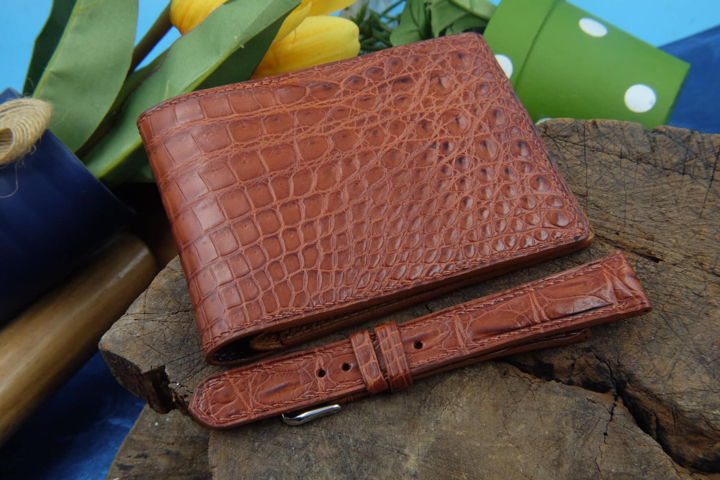 BESPOKE GENUINE BROWN CROCODILE BIFOLD MAN WALLET HDWA23