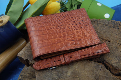 BESPOKE GENUINE BROWN CROCODILE BIFOLD MAN WALLET HDWA23