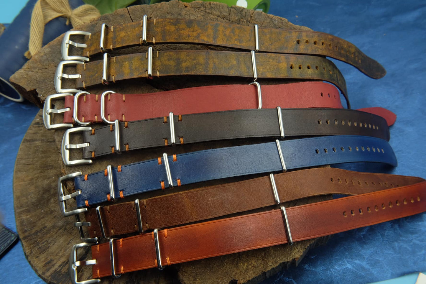 BESPOKE GENUINE MULTICOLOR   LEATHER NATO STRAP HDNS01