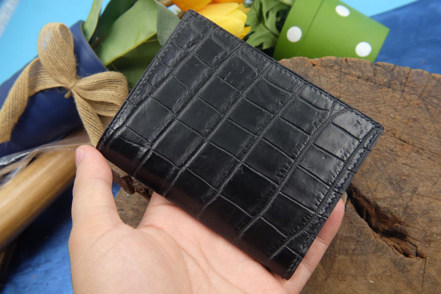 BESPOKE GENUINE BLACK CROCODILE BIFOLD MAN WALLET HDWA22